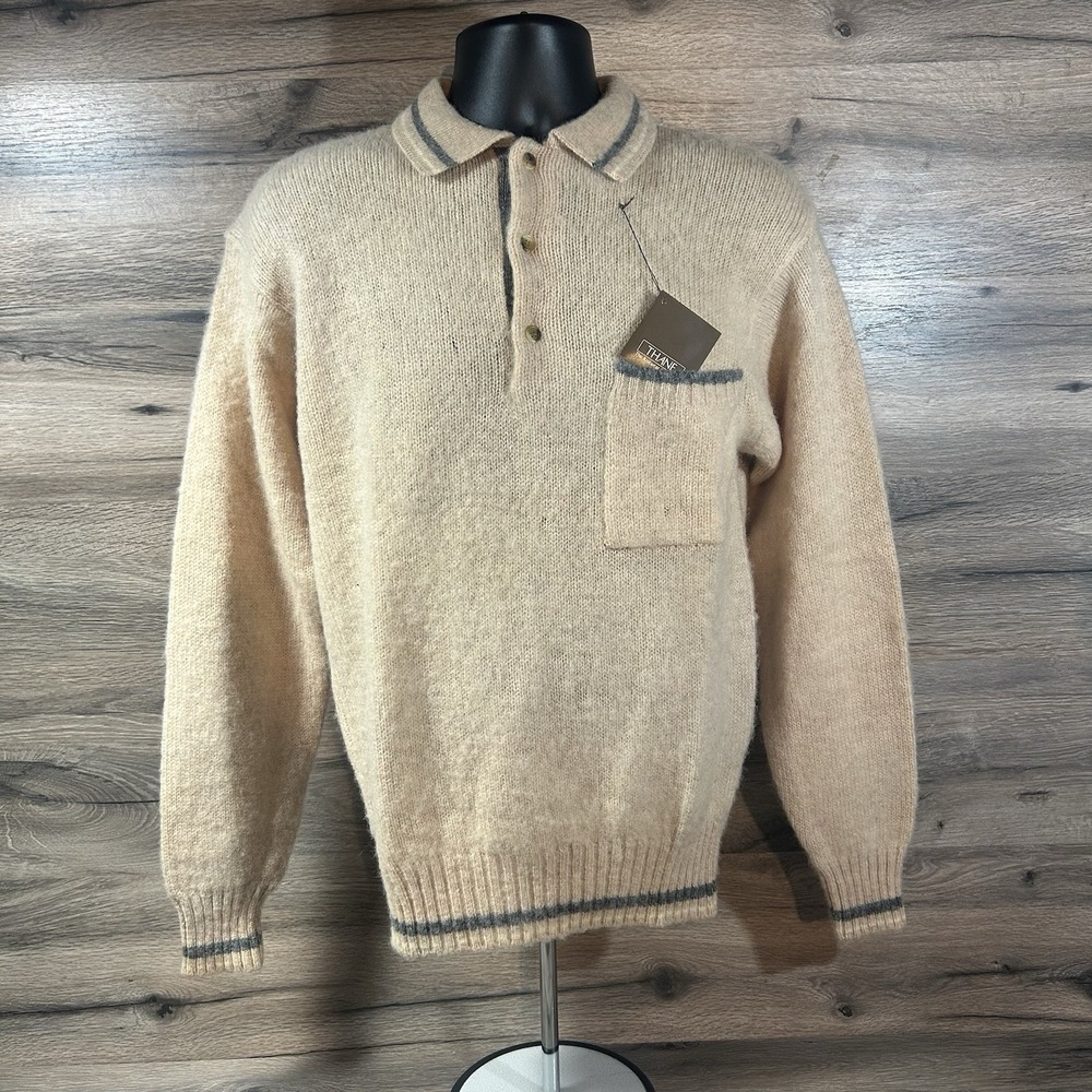 Vintage Thane Wool Sweater Men's Medium‎ New With Tag 1/4 Button